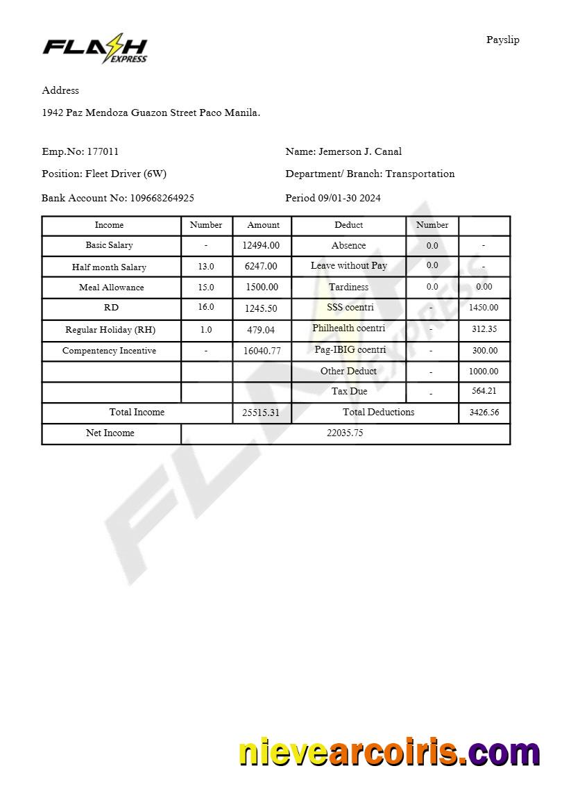 Flash Express Co. payslip 2